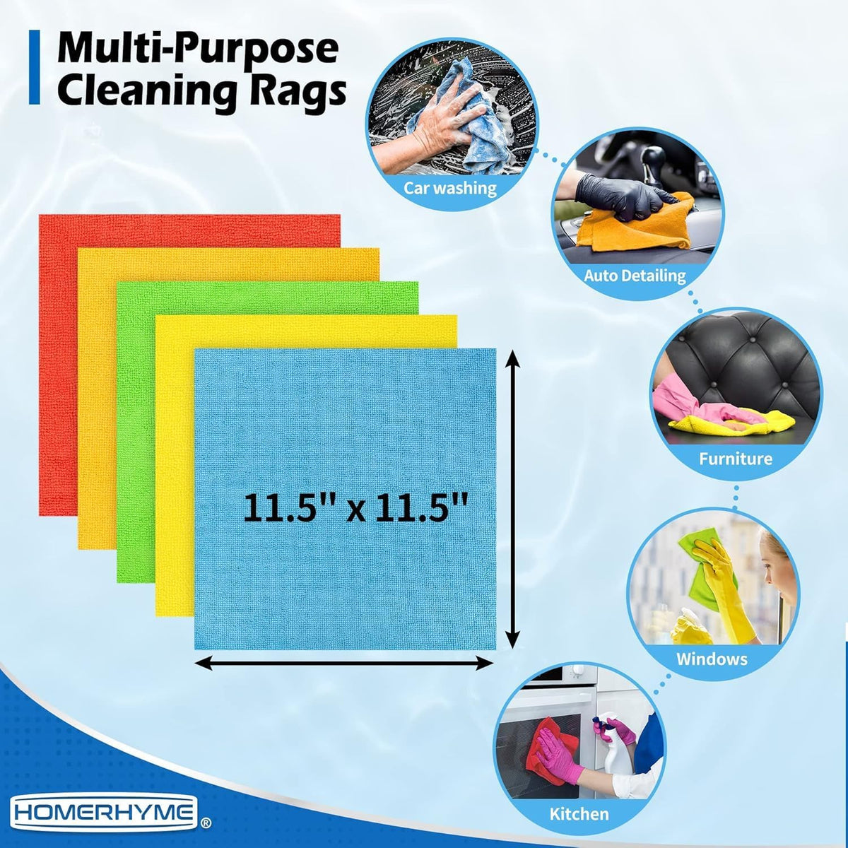Microfiber Cleaning Cloth, Cleaning Rags Microfiber Towel Bulk Absorbent Lint-Free Wash Cloths, All-Purpose Shop Towels for Cars, Automotive, Garage, Home & Kitchen 11.5"*11.5"