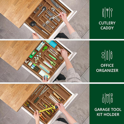 ROYAL CRAFT WOOD Luxury Bamboo Kitchen Drawer Organizer - Silverware Organizer, Utensil Holder & Cutlery Tray Drawer Dividers for Flatware (9 Slot, Natural)
