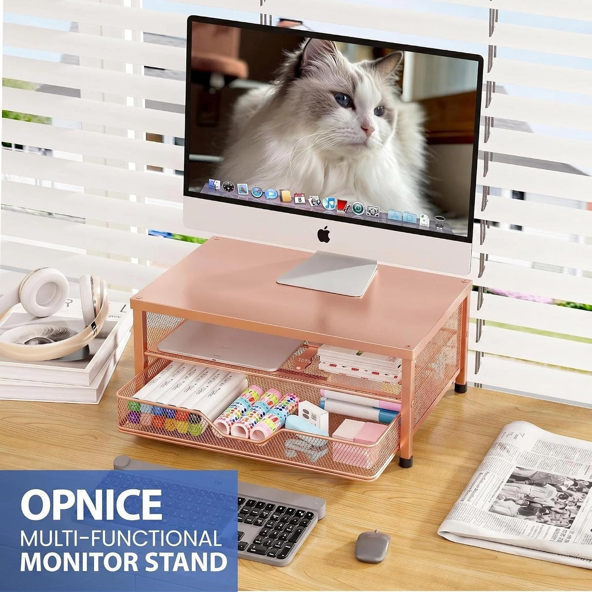Desk Organizers and Accessories, Computer Monitor Stand Riser with Drawer and 2 Pen Holders, Printer & Laptop Stand, Office Desk Accessories & Workspace Organizers for Home Office Supplies, Black
