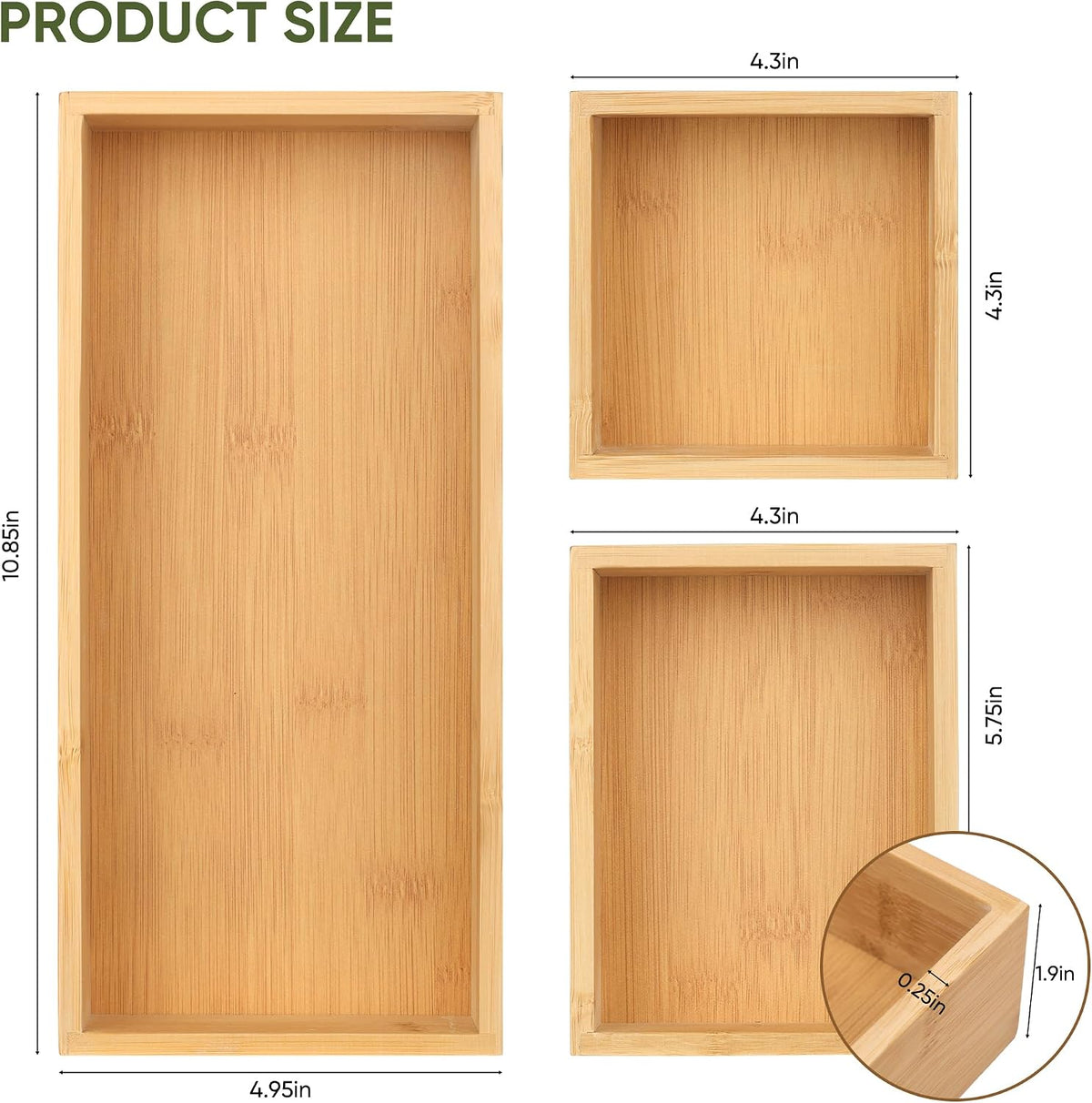 Vincona Bamboo Drawer Organizers Set, 5-Piece Multi-Use Wood Storage Organizers, Desk Drawer Tray for Kitchen, Bathroom, Office, Dresser, Bamboo Box Bin for Jewelry, Makeup, Junk, Gadgets