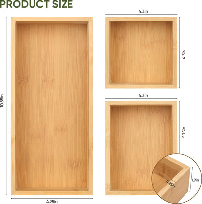 Vincona Bamboo Drawer Organizers Set, 5-Piece Multi-Use Wood Storage Organizers, Desk Drawer Tray for Kitchen, Bathroom, Office, Dresser, Bamboo Box Bin for Jewelry, Makeup, Junk, Gadgets