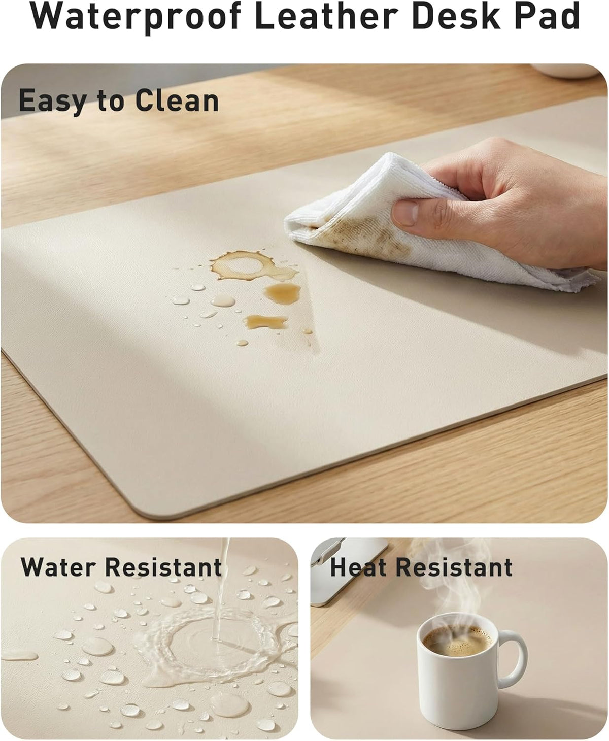 Aothia Leather Office Desk Pad Protector, Non-Slip PU Leather Desk Blotter, Waterproof Laptop Writing Mouse Pad for Office and Home, Black, 31.5" x 15.7" - Colors A