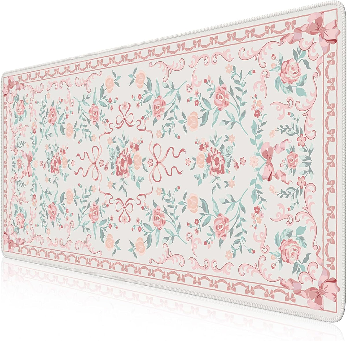 Desk Mat,Mouse Pad for Office Desk,35.4x15.7in,Pink Flowers