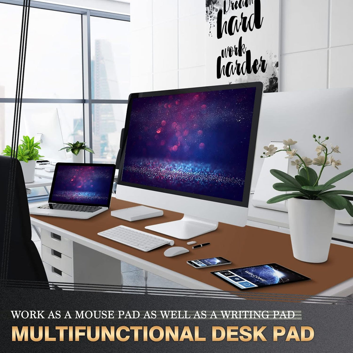 K KNODEL Large Office Leather Desk Mat, Mouse and Keyboard Pad, Computer and Laptop Mat, Desktop Protector and Cover, Writing Pad and Blotter (31.5"x15.7", Black)
