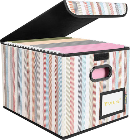 BALEINE File Organizer Box with Lid, Collapsible File Folder Organizer with Plastic Slide, Hanging File Folder Box for Office Document Storage (Black)