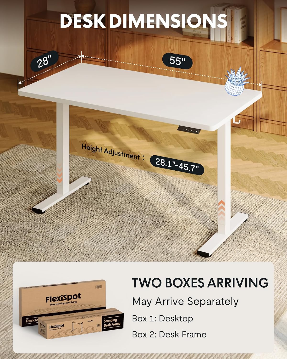 EN1 48"x24" One-Piece Standing Desk, White