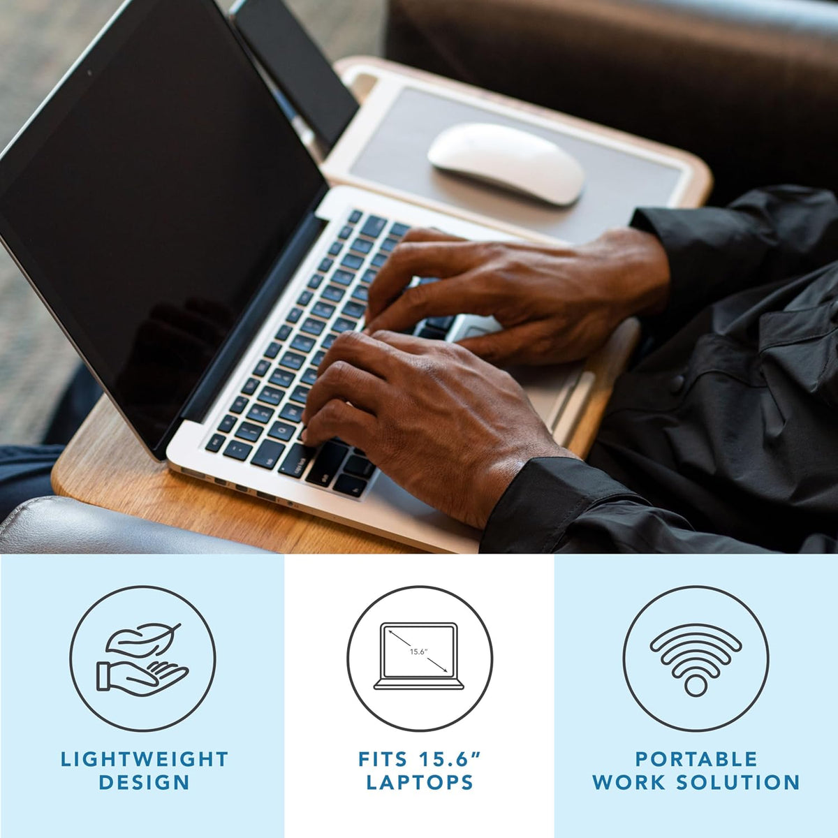 LAPGEAR Home Office Pro Lap Desk with Wrist Rest, Mouse Pad, and Phone Holder - Black Carbon - Fits up to 15.6 Inch Laptops - Style No. 91598