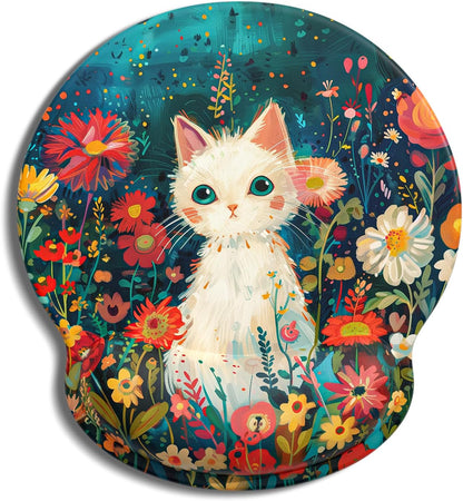 Ergonomic Mouse Pad with Wrist Rest, Comfortable Silicone Non-Slip Computer Pain Relief Gel Mouse Mat with Wrist Support for Gaming, Work, Office, Women & Men, Cute Pattern, Beige