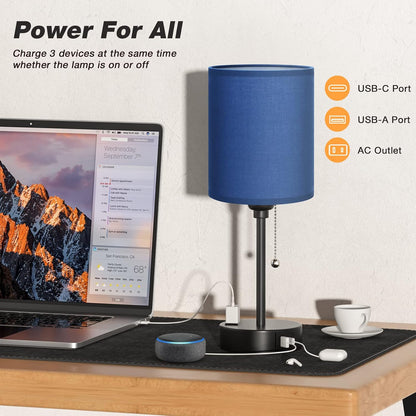 Dicoool Bedside Table Lamp for Bedroom - Small Desk Lamp with USB Ports