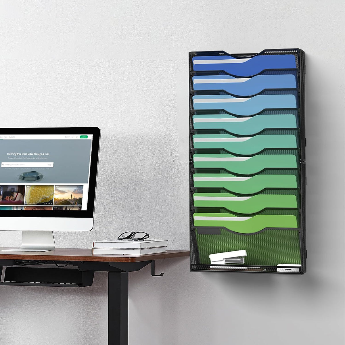 Kuntine.B Wall File Organizer Office Hanging Magazine Holder Wall File Organizer for Office Home (Black, 5 Tier)