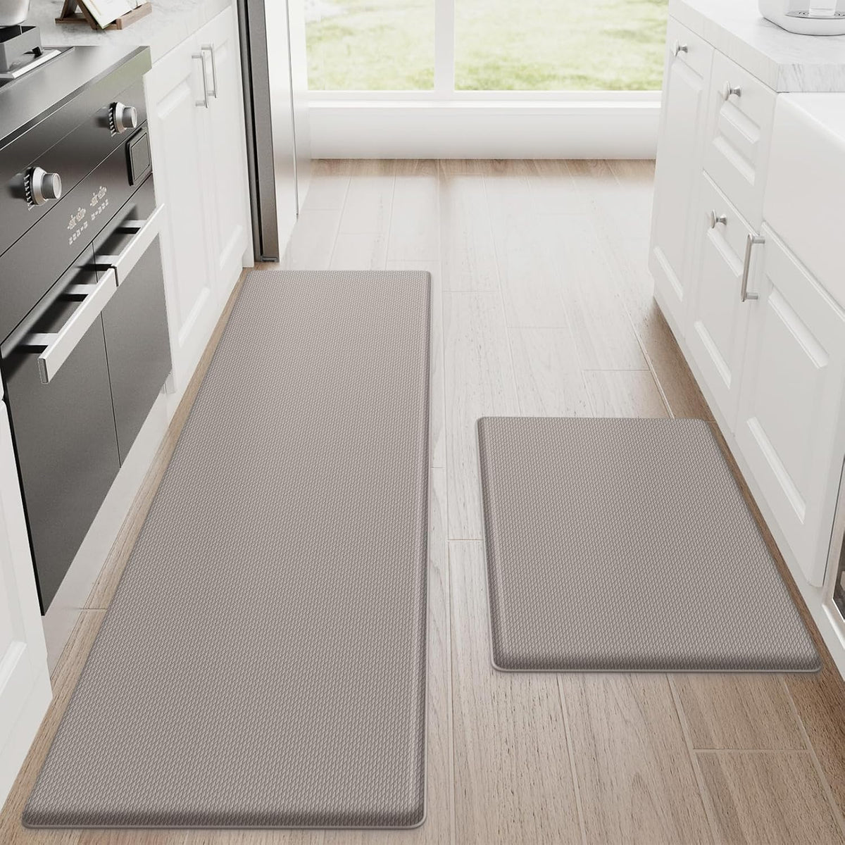 StepRite Kitchen Mats, 2PCS Kitchen Rugs, Cushioned Anti Fatigue Kitchen Mats for Floor, Non-Slip Standing Desk Mat, Waterproof Kitchen Rug Set for Kitchen, Floor, Office, 17.3"x30"+17.3"x47", Black