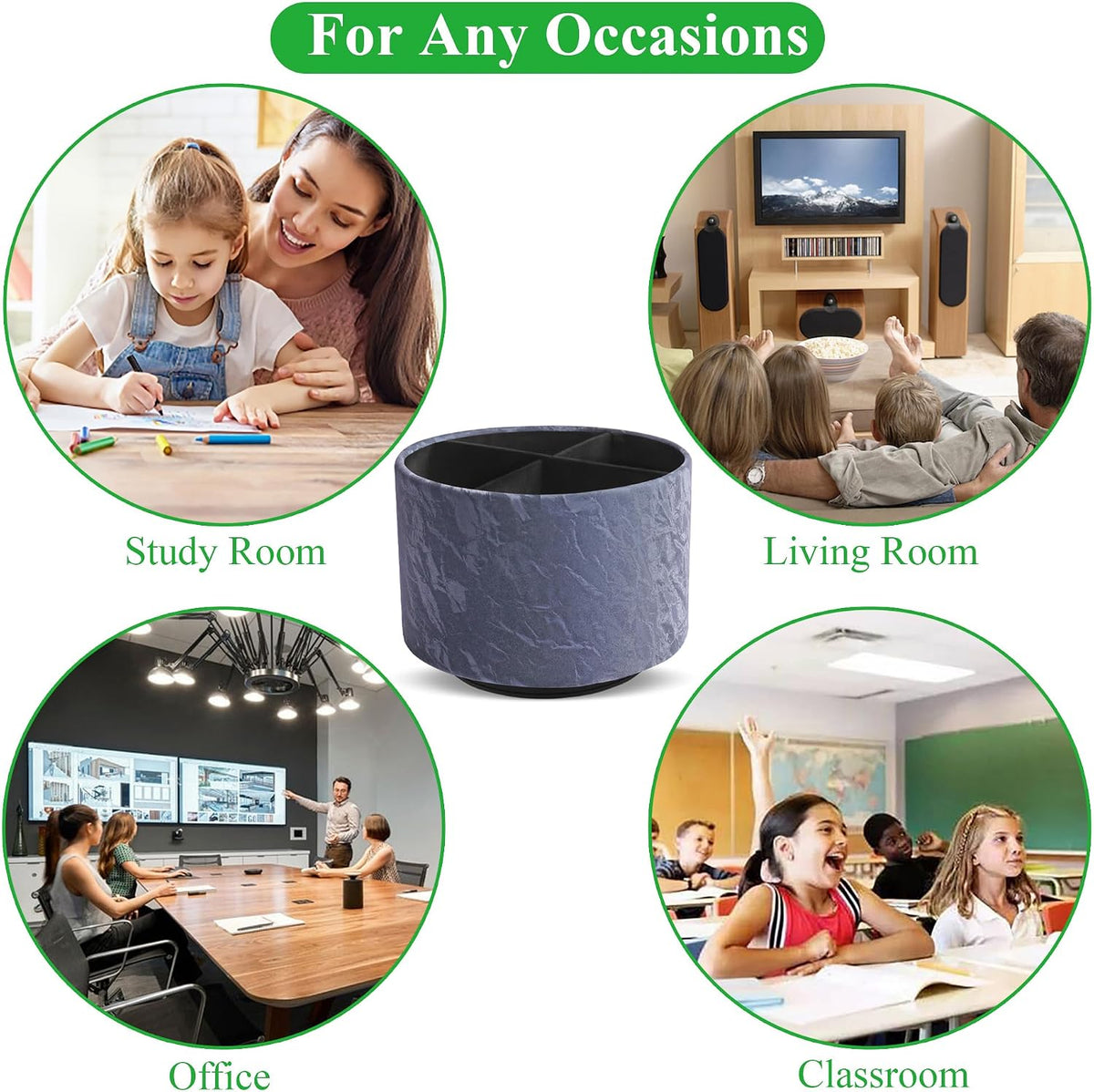 Round Leather Art Supply Organizer,Remote Control Holder,360 Degree Rotating,Multi-Functional Pencil Holder,4 Compartments Desktop Stationary Organizer(1-Blue Bird) - Colors A