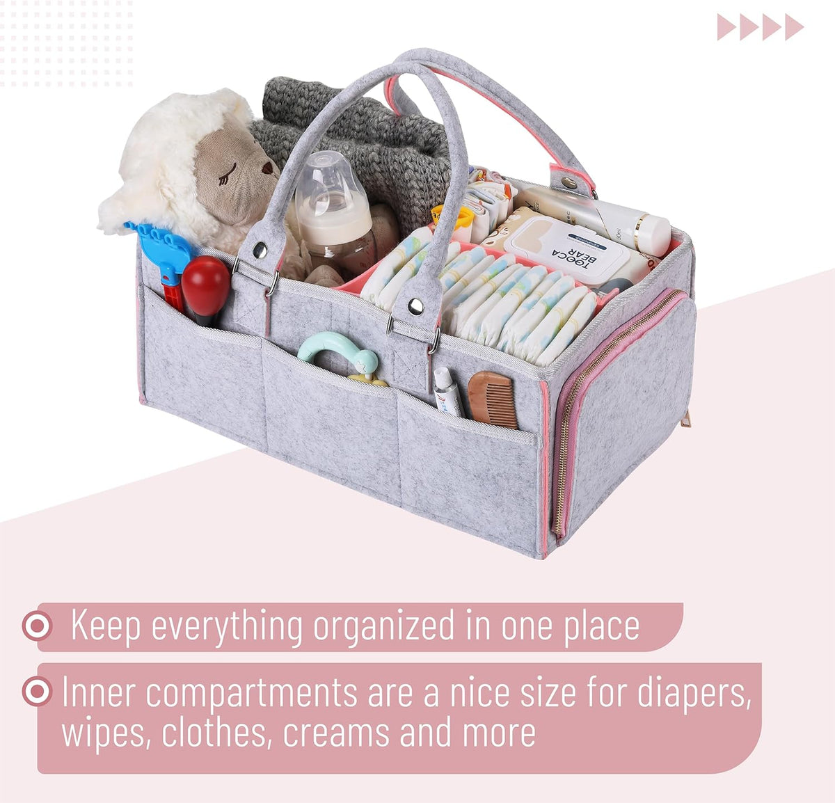 Baby Diaper Caddy Organizer, Gray, Medium