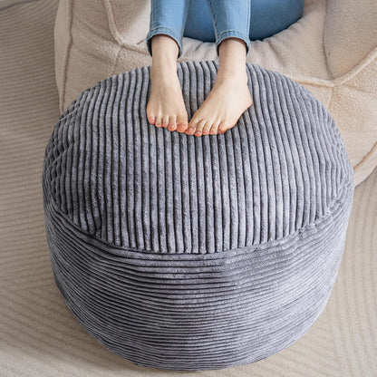 Round Stuffed Pouf Ottoman, Corduroy Poufs with Foam Chunk Filling, Furry and Fluffy Pouf Foot Stool Storage Ottoman, 20 X 15 Floor Poufs Foot Rest for Living Room, Dark Grey