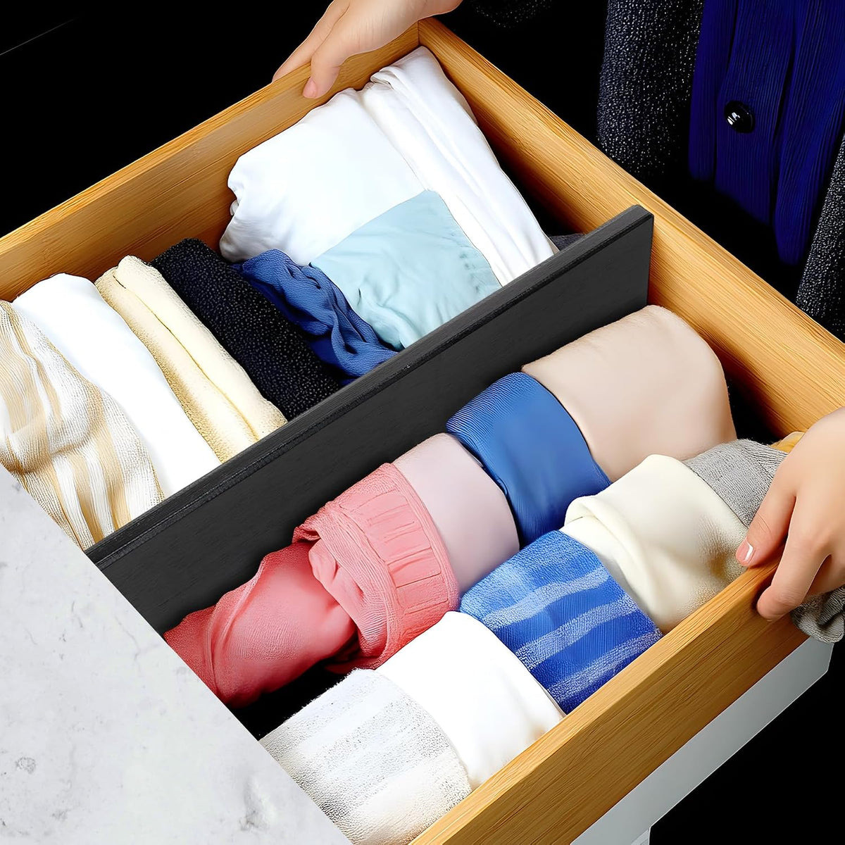 Utoplike 4 pcs Bamboo Kitchen Drawer Dividers Large, Adjustable Drawer Organizers, Spring Loaded, Expandable Organization Works in Kitchen, Dresser, Bathroom, Bedroom, Drawer, Desk