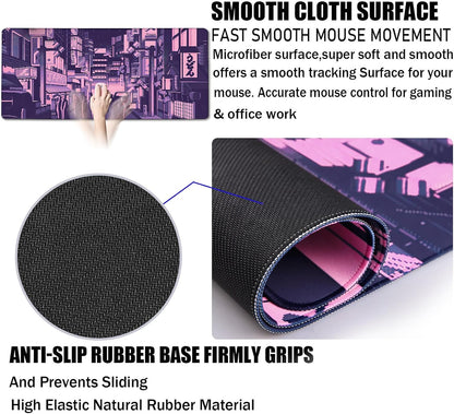 31.5" x 15.7" Waterproof Fabric Desk Pad, Rubber Anti-Slip Base, Stitched Edges No Curling, Fits Laptop Keyboard and Mouse, Smooth Office Mat Large Mouse Pad for Work Game, Black