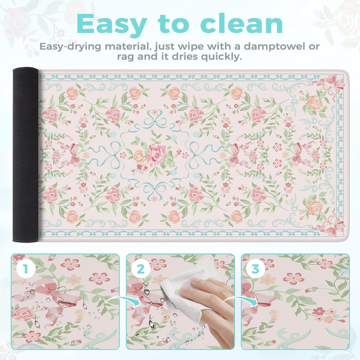 Desk Mat,Mouse Pad for Office Desk,35.4x15.7in,Pink Flowers