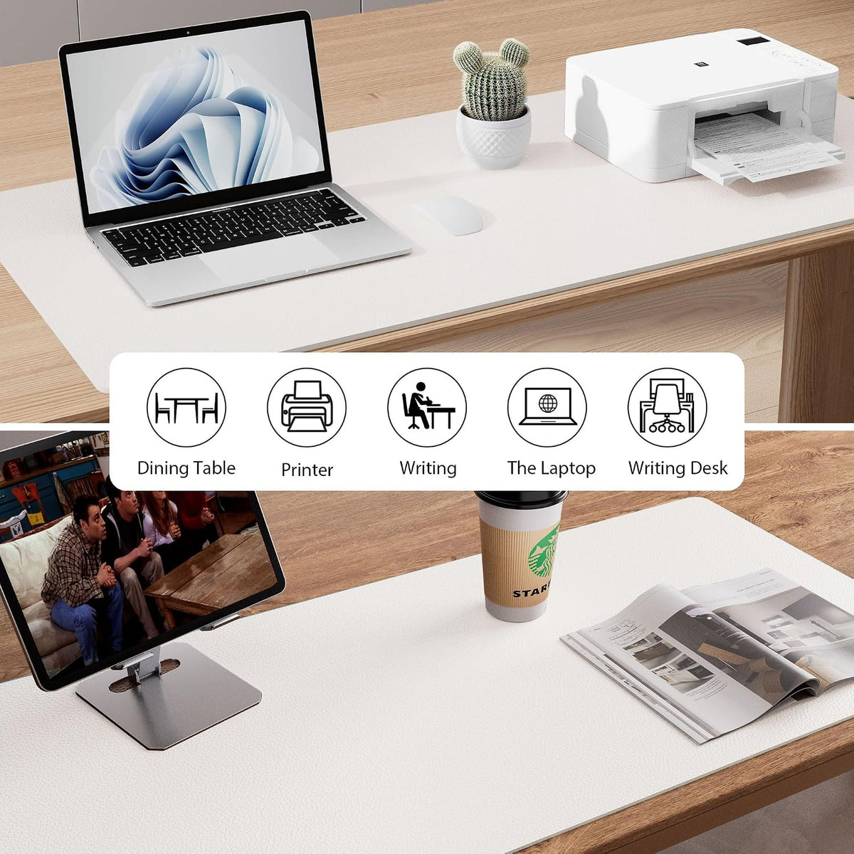 Aothia Leather Office Desk Pad Protector, Non-Slip PU Leather Desk Blotter, Waterproof Laptop Writing Mouse Pad for Office and Home, Black, 31.5" x 15.7" - Colors B