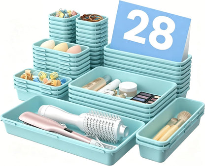 A-LuGei 【Military Grade】 Drawer Organizer, 【𝟱𝗦𝗶𝘇𝗲】 Makeup organizer, 【Holds 177 Items】 Bathroom Organizers and Storage, Organization and Storage, Desk Drawer Organizer for Vanity (Clear)