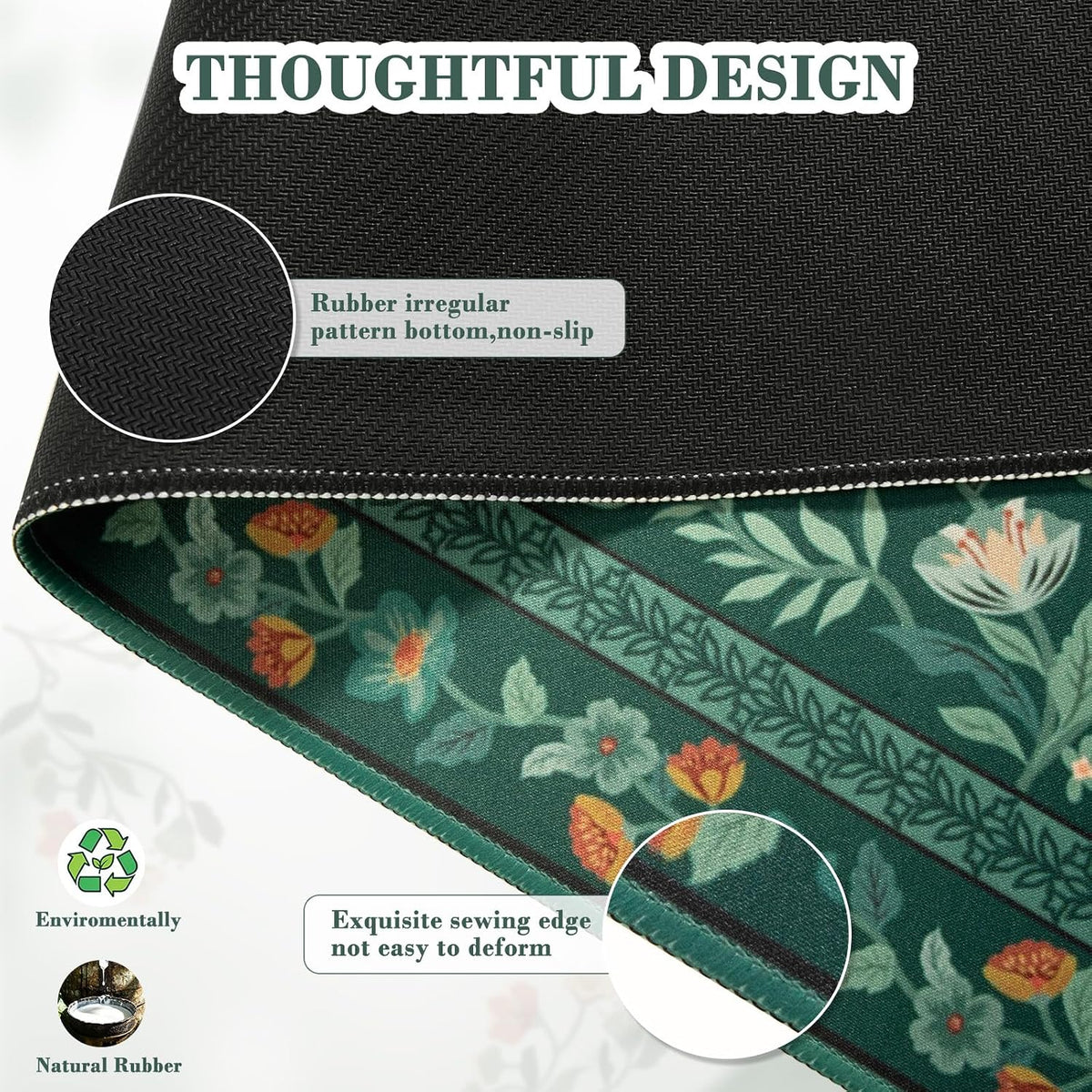 iCasso Desk Mat for Keyboard and Mouse, Large Mouse Pad, Desk Pad Mat, Anti-Slip Big Mousepad with Stitched Edges for Computer Desktop(Deep Green)