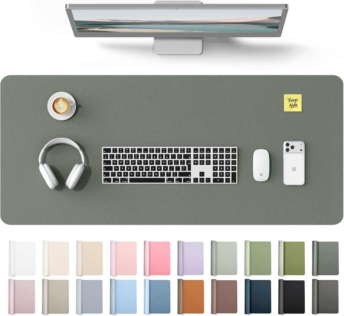 YSAGi Leather Desk Pad Protector, Office Desk Mat, Large Mouse Pad, Non-Slip PU Leather Desk Blotter, Waterproof Laptop Desk Writing Pad for Office and Home (23.6" x 13.8", Eggshell) - Colors A