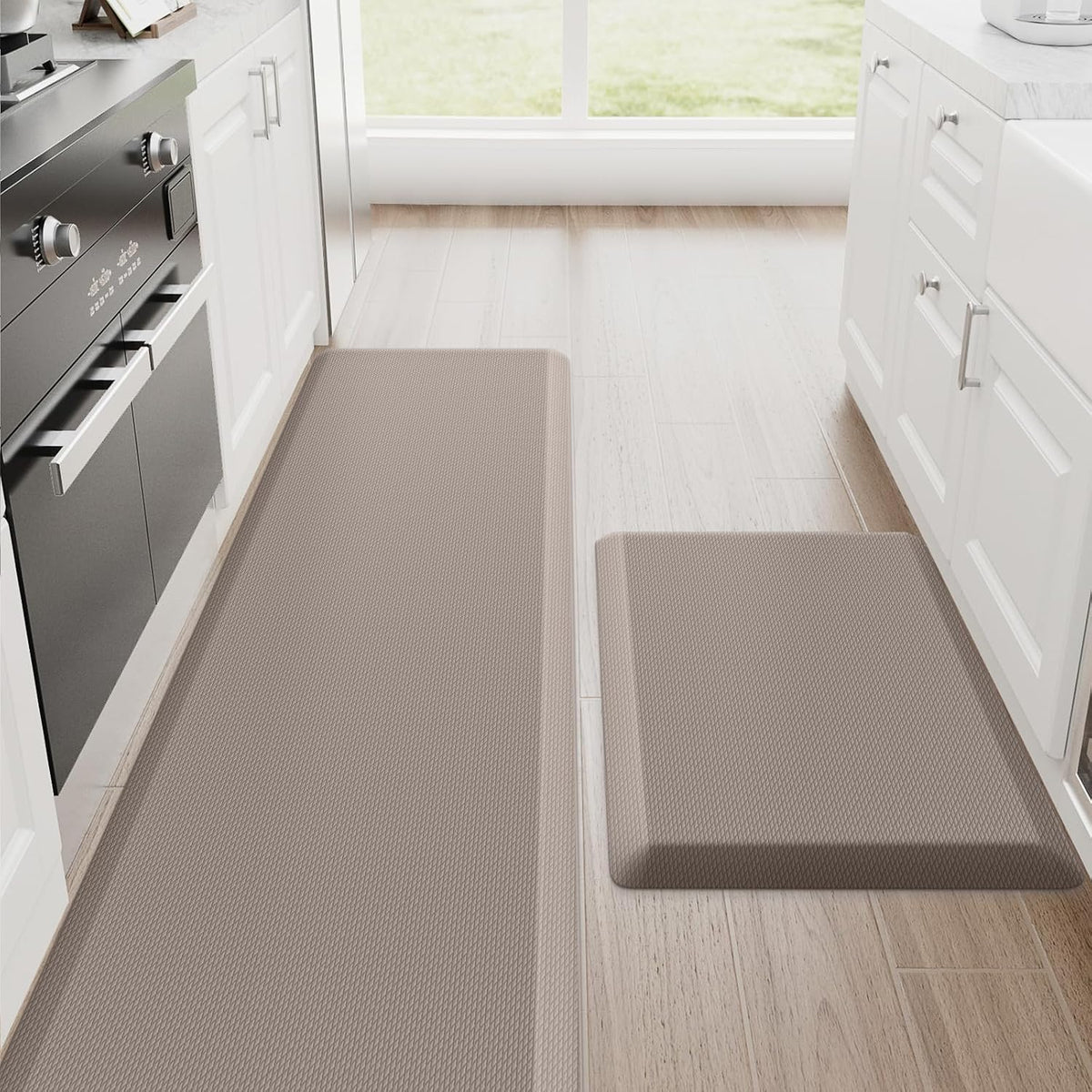 StepRite Kitchen Mats, 2PCS Kitchen Rugs, Cushioned Anti Fatigue Kitchen Mats for Floor, Non-Slip Standing Desk Mat, Waterproof Kitchen Rug Set for Kitchen, Floor, Office, 17.3"x30"+17.3"x47", Black