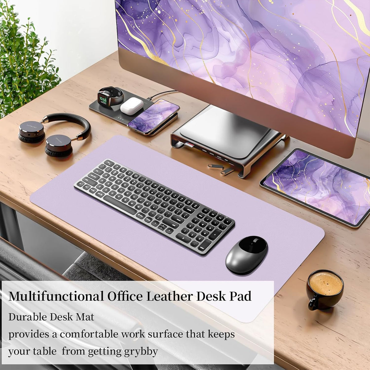 Bloss Leather Desk Pad and Keyboard Wrist Rest, Large Mouse Pad + Keyboard Pad+Mouse Wrist Support, Non-Slip Desk Mat Protector for Office, Home(31.5×15.7 Inches,Beige) - Colors B