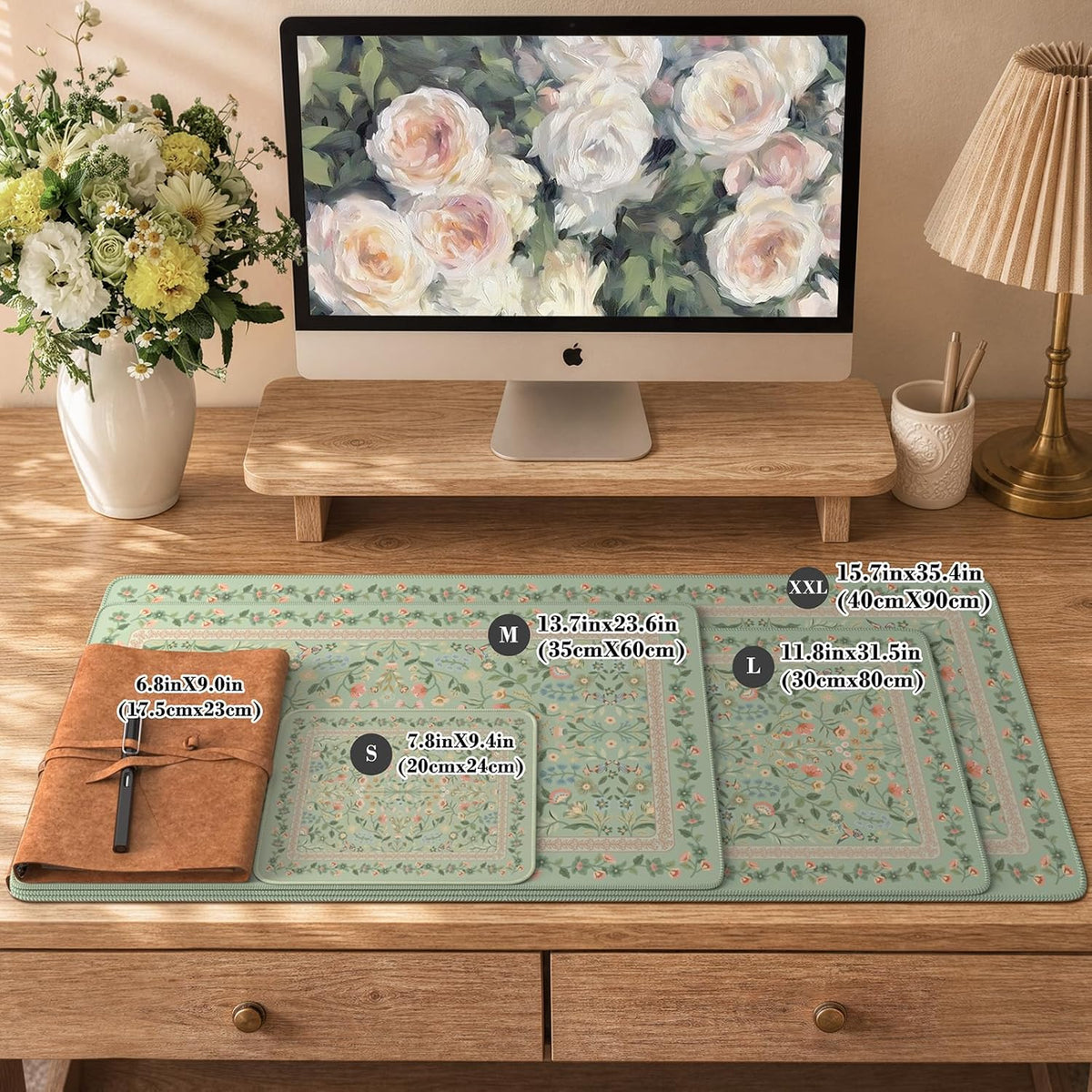 iCasso Desk Mat for Keyboard and Mouse, Large Mouse Pad, Desk Pad Mat, Anti-Slip Big Mousepad with Stitched Edges for Computer Desktop(Deep Green)