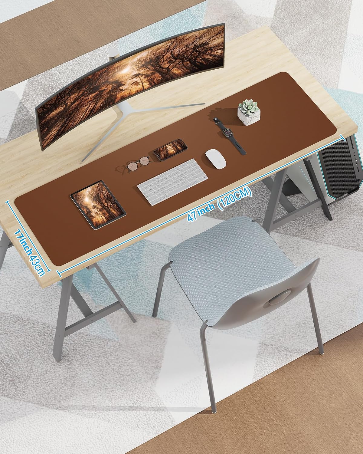 Large Desk pad mat,Mouse Pad,Office Desk Mat, Non-Slip PU Leather Desk Blotter,Large Desk pad,Waterproof Keyboard mat for Office/Home/Decor (Black,48" x 17")