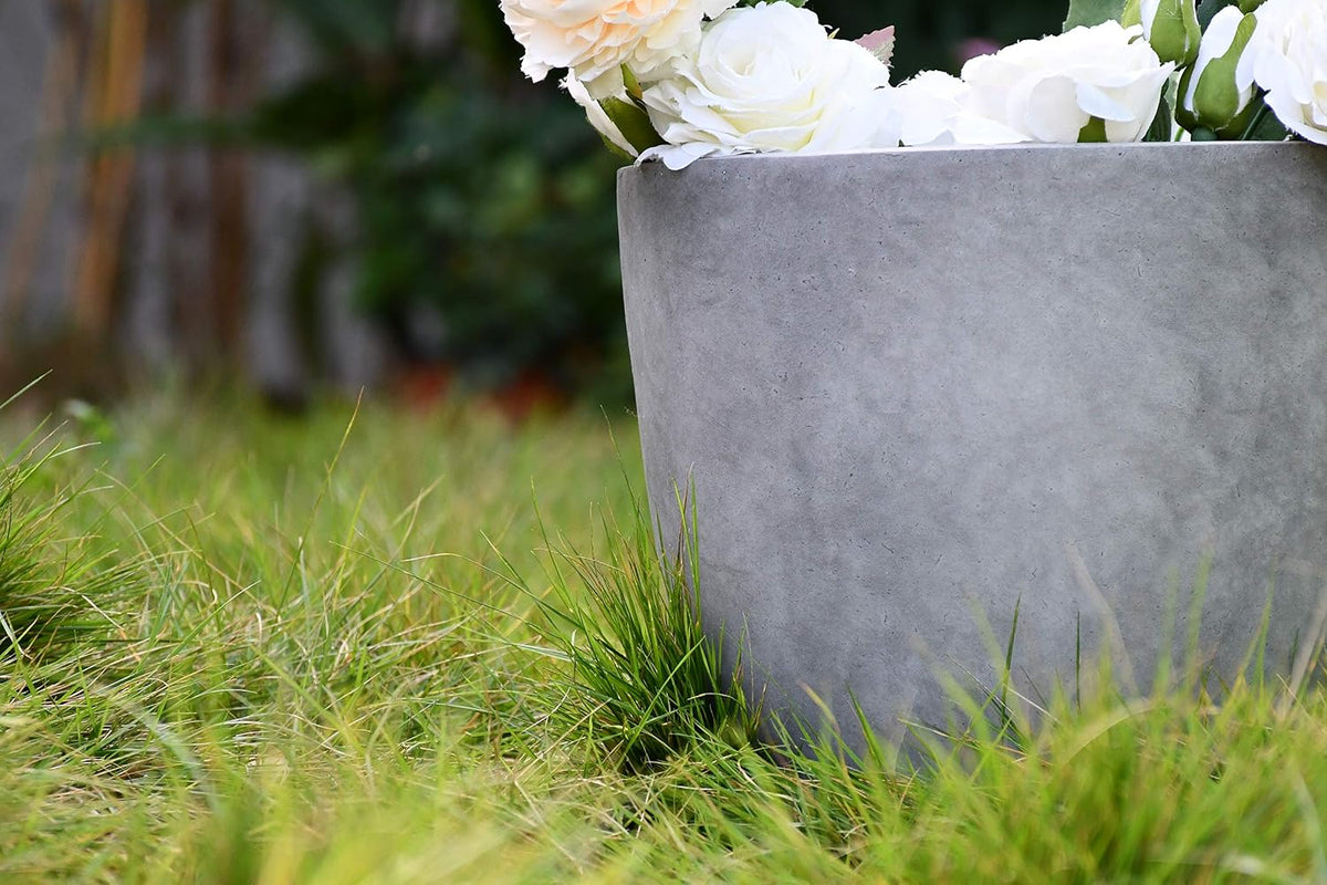 Kante 8.9" H x 10" W Small Concrete Planter, Compact Desktop Plant Pot with Drainage Hole & Rubber Plug – Lightweight Breathable Cement Container for Succulents, Cactus, Herbs, Indoor Outdoor, Gift