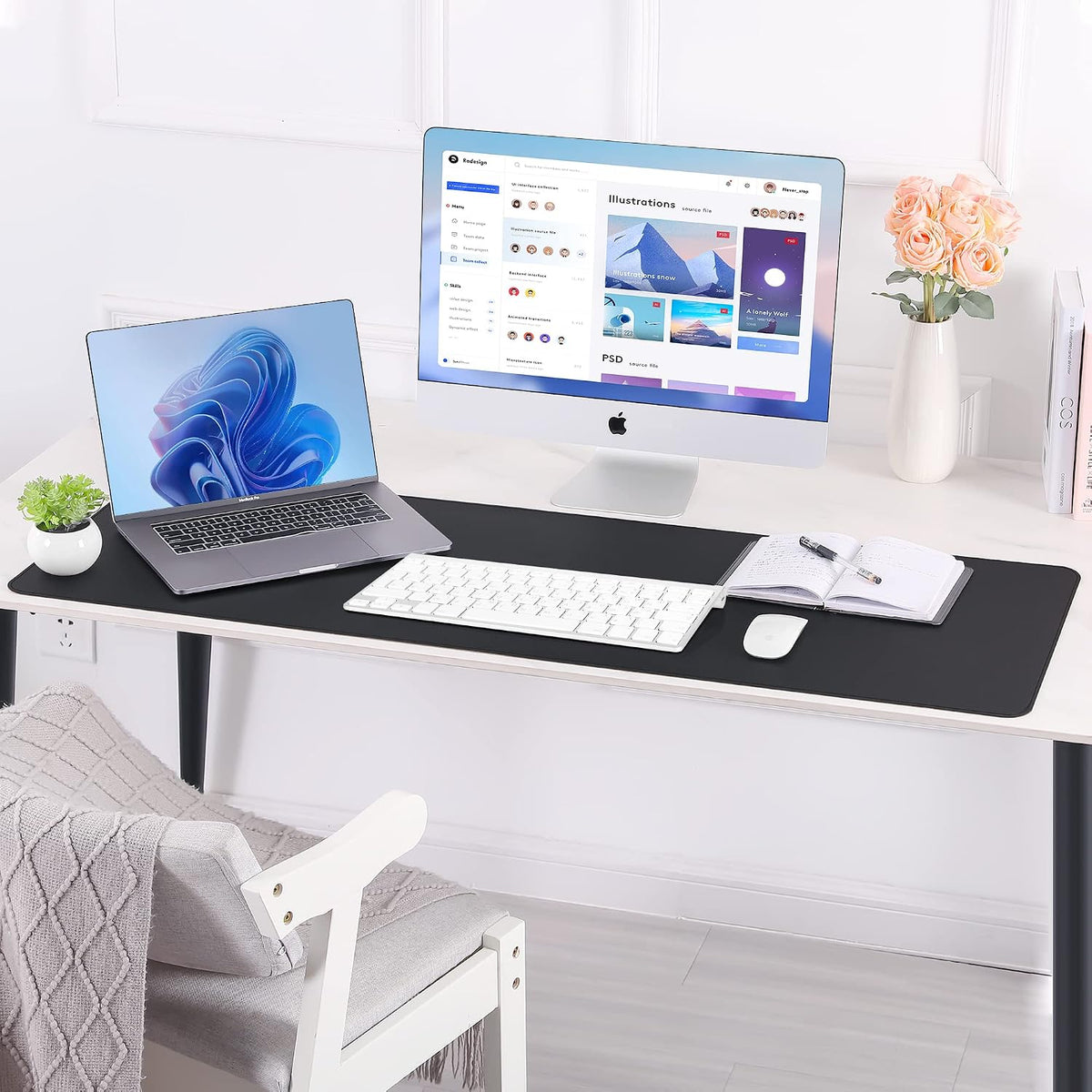 Large Desk Mat, 47" x 17", Black