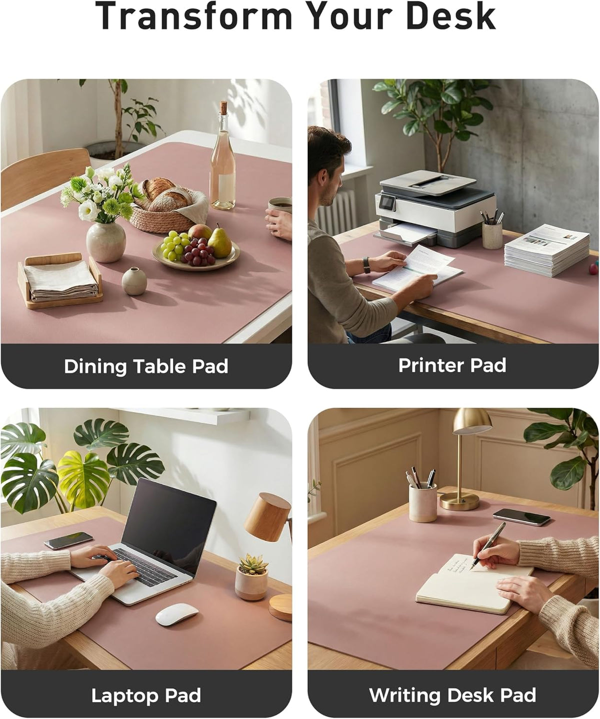 Aothia Leather Office Desk Pad Protector, Non-Slip PU Leather Desk Blotter, Waterproof Laptop Writing Mouse Pad for Office and Home, Black, 31.5" x 15.7" - Colors A