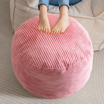 Round Stuffed Pouf Ottoman, Corduroy Poufs with Foam Chunk Filling, Furry and Fluffy Pouf Foot Stool Storage Ottoman, 20 X 15 Floor Poufs Foot Rest for Living Room, Dark Grey