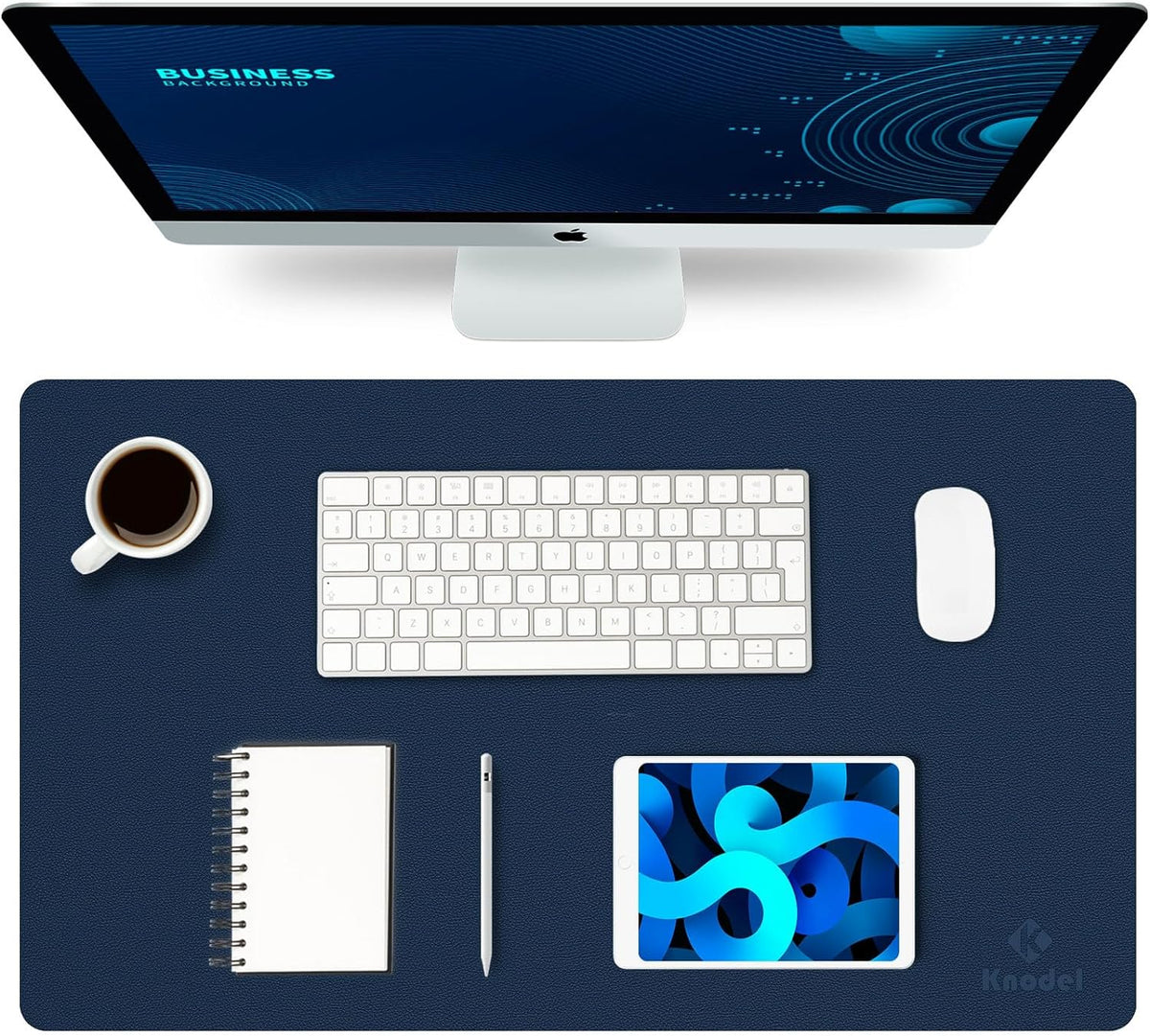 K KNODEL Large Office Leather Desk Mat, Mouse and Keyboard Pad, Computer and Laptop Mat, Desktop Protector and Cover, Writing Pad and Blotter (31.5"x15.7", Black)