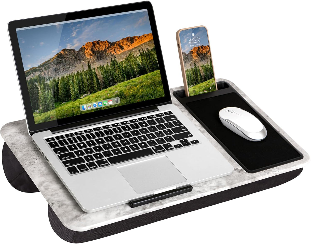 LAPGEAR Home Office Pro Lap Desk with Wrist Rest, Mouse Pad, and Phone Holder - Black Carbon - Fits up to 15.6 Inch Laptops - Style No. 91598