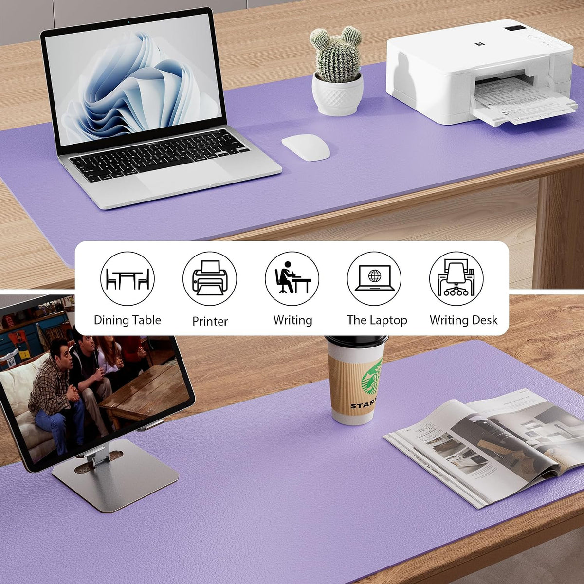 Aothia Leather Office Desk Pad Protector, Non-Slip PU Leather Desk Blotter, Waterproof Laptop Writing Mouse Pad for Office and Home, Black, 31.5" x 15.7" - Colors B
