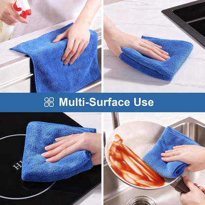 18 Pack Microfiber Cleaning Cloth, Kitchen Towels for Dish Drying Washing, Absorbent Streak Free Lint Free Rags for Cleaning, Reusable and Washable Towels - 10" x 10"