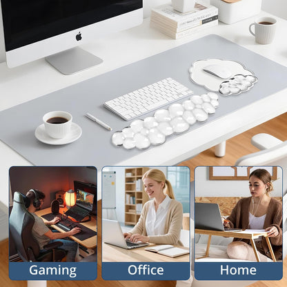 Keyboard Wrist Rest Set — Ergonomic Cloud Gel Wrist Rest Keyboard and Mouse Pad, Non-Slip Desk Accessories for Office and Home（White）