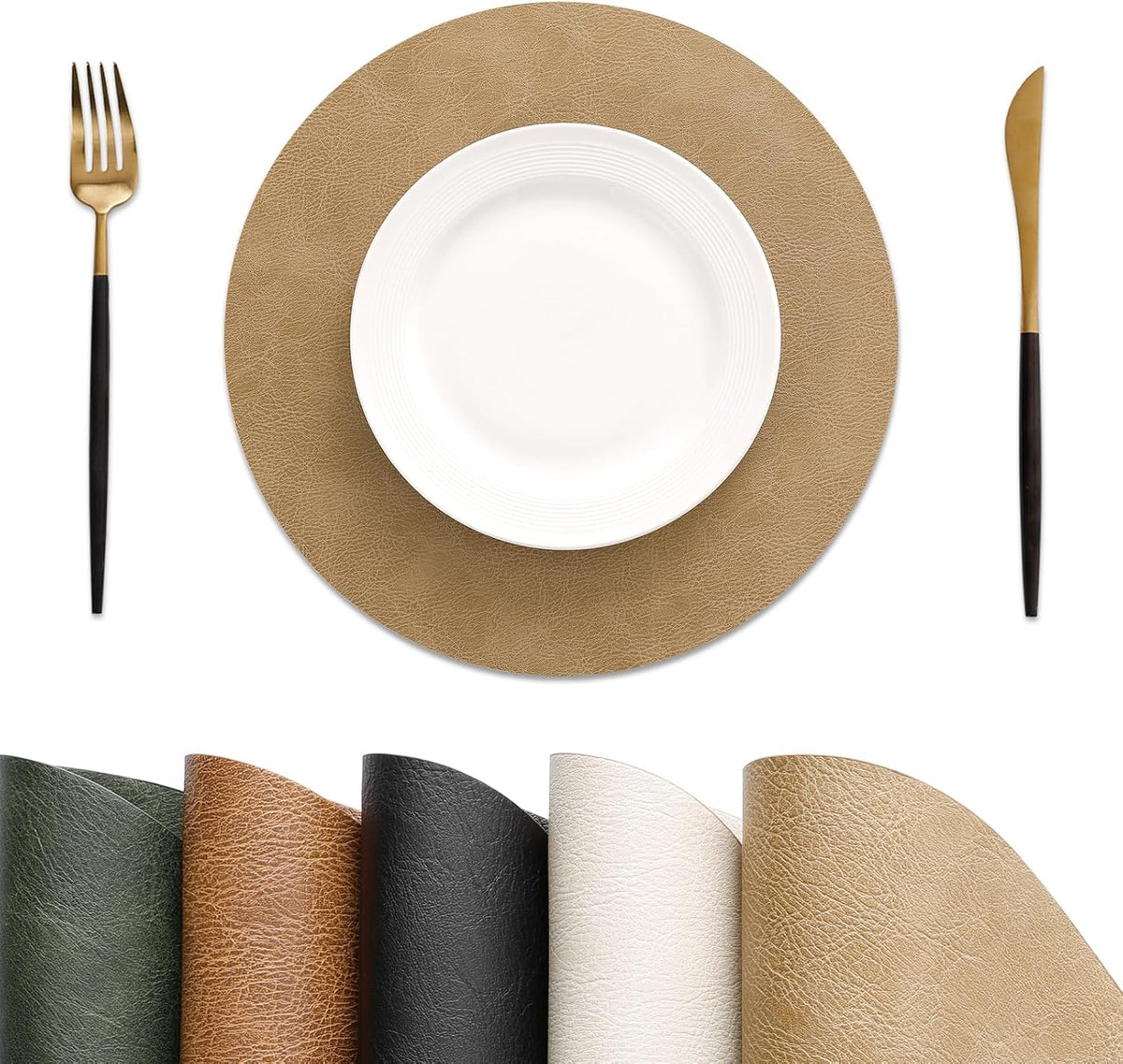 MOSAYT Vinyl Placemats Set of 6-12 X 17 Inch - Faux Leather 100% Waterproof Oil-Proof Wipeable PU Place Mats, Heat Resistant Reversible Table Mats for Kitchen, Dining, Outdoor, Reddish Brown