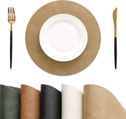 MOSAYT Vinyl Placemats Set of 6-12 X 17 Inch - Faux Leather 100% Waterproof Oil-Proof Wipeable PU Place Mats, Heat Resistant Reversible Table Mats for Kitchen, Dining, Outdoor, Reddish Brown