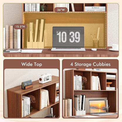 Desktop Bookshelf, Countertop Storage Hutch with 5 Shelves for Computer Desk, Desk 3-Tier Display Rack, Multipurpose Wood Desktop Hutch Storage Organizer for Dorm Office Home