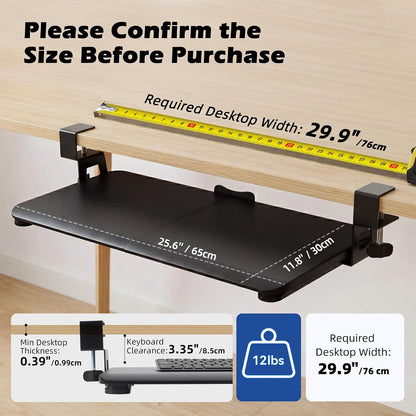 White Keyboard Tray Under Desk Clamp, 26.77" Large Under Desk Keyboard Tray Slide Out, Ergonomic Keyboard and Mouse Tray with Wrapped Edge Finish, Modern Desk Extender for Home Office