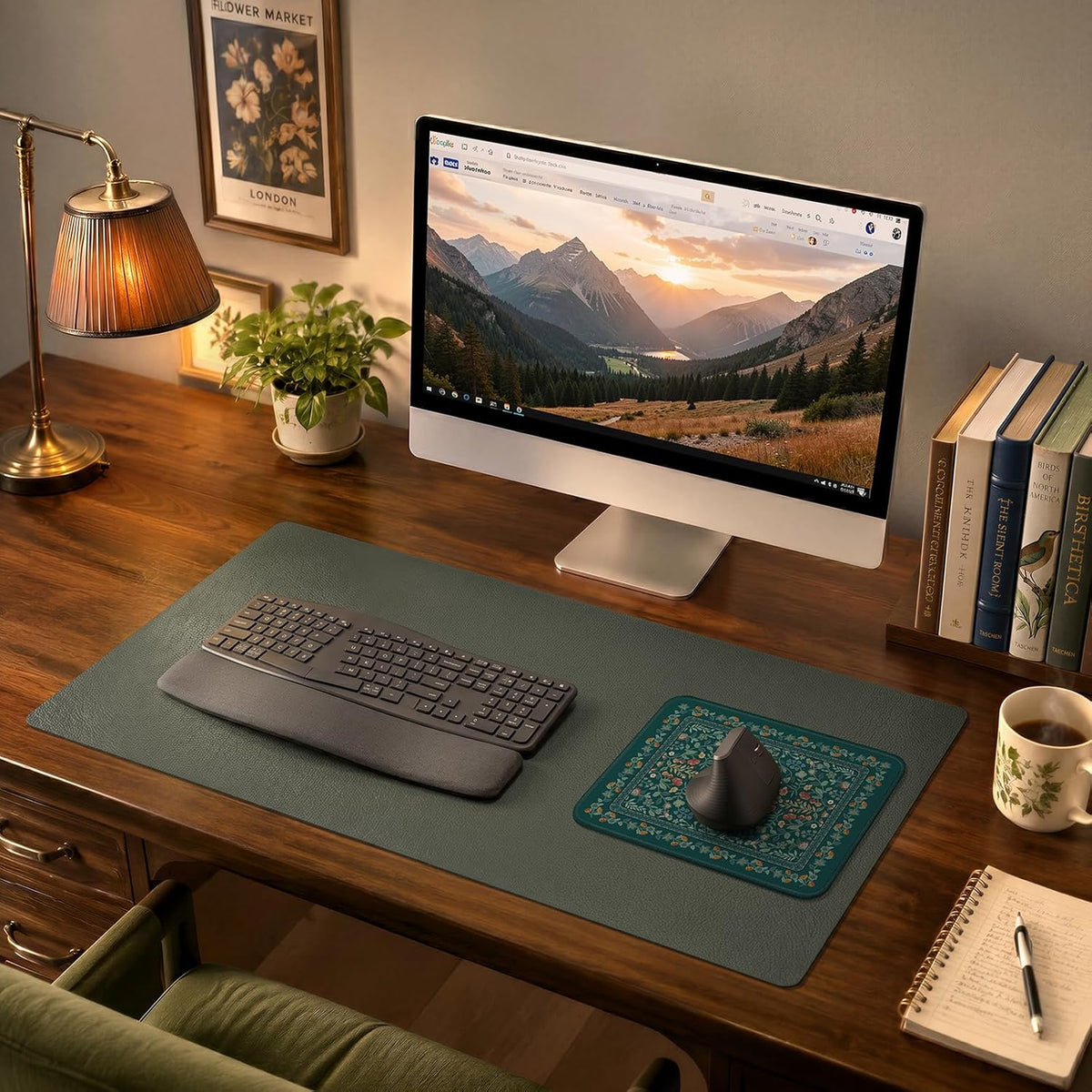 iCasso Desk Mat for Keyboard and Mouse, Large Mouse Pad, Desk Pad Mat, Anti-Slip Big Mousepad with Stitched Edges for Computer Desktop(Deep Green)