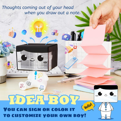 Pop-up Notes Dispenser for Desk, Idea Boy Sticky Note Holder for Office School, Cute Office Supplies, 3x3 in, Magnetic Design, White, 1 Pack
