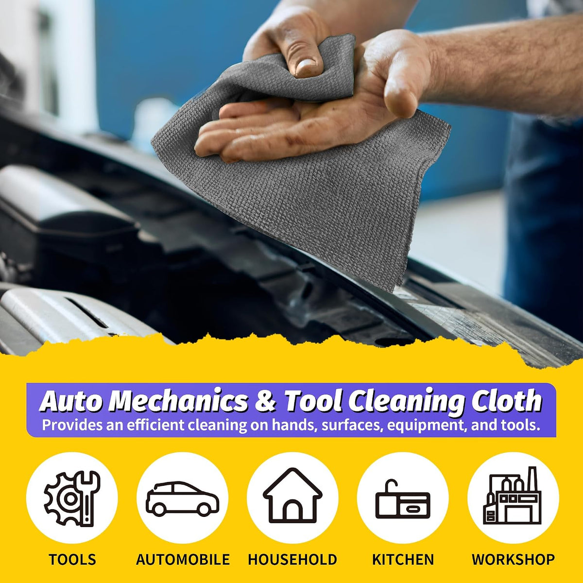 Microfiber Cleaning Cloth, Cleaning Rags Microfiber Towel Bulk Absorbent Lint-Free Wash Cloths, All-Purpose Shop Towels for Cars, Automotive, Garage, Home & Kitchen 11.5"*11.5"