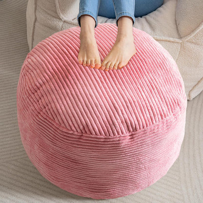 Round Stuffed Pouf Ottoman, Corduroy Poufs with Foam Chunk Filling, Furry and Fluffy Pouf Foot Stool Storage Ottoman, 20 X 15 Floor Poufs Foot Rest for Living Room, Dark Grey