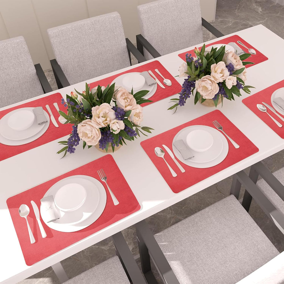 Maxpearl Faux Leather Placemats Set of 6 - Waterproof - Wipe Clean - Heat Resistant - Anti Slip Dining Table Place Mats, Suitable for Indoor & Outdoor Use, 17’’×12’’, Beige