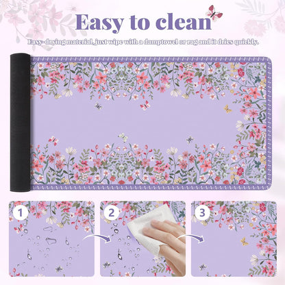 Desk Mat,Mouse Pad for Office Desk,35.4x15.7in,Pink Flowers