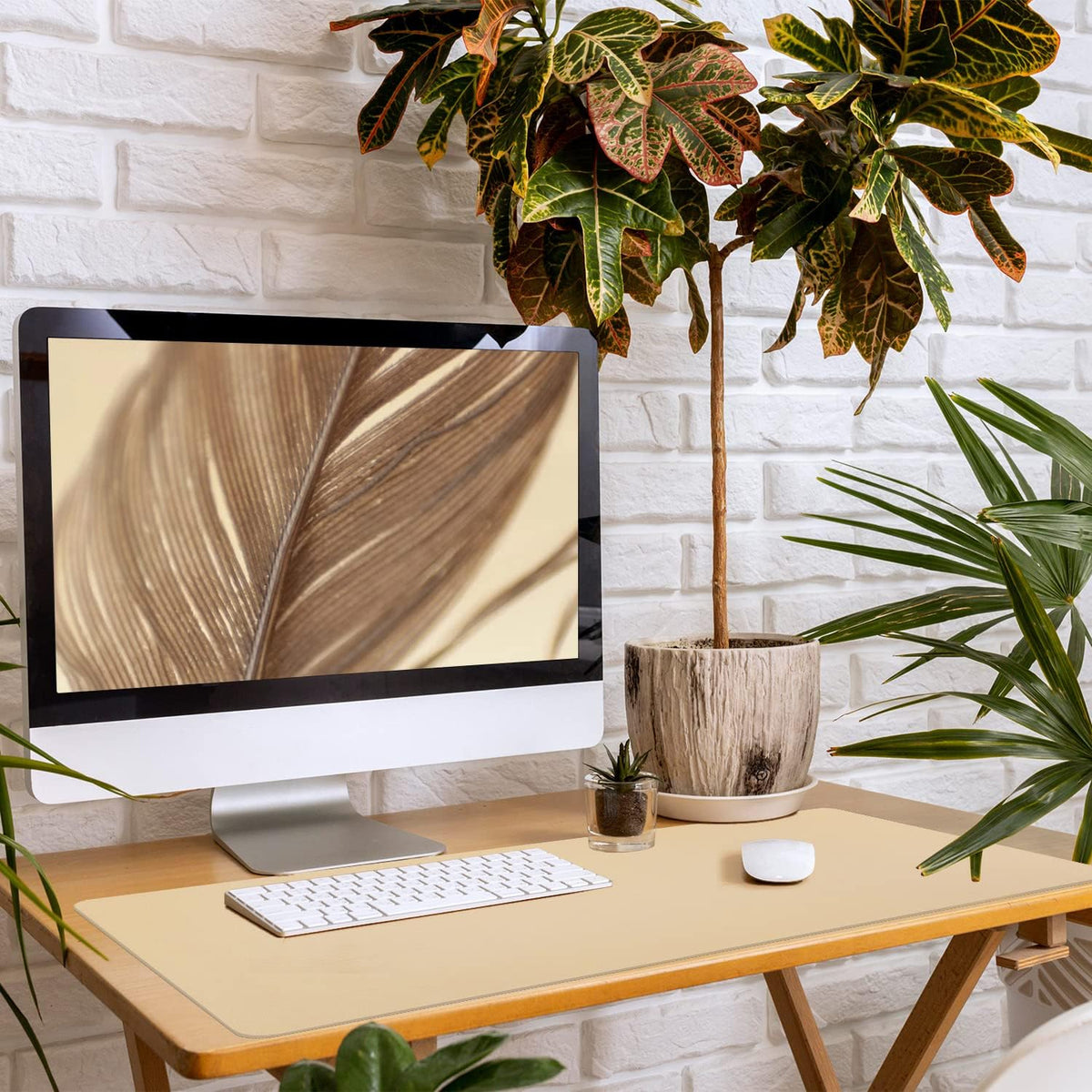 Bloss Leather Desk Pad and Keyboard Wrist Rest, Large Mouse Pad + Keyboard Pad+Mouse Wrist Support, Non-Slip Desk Mat Protector for Office, Home(31.5×15.7 Inches,Beige) - Colors A