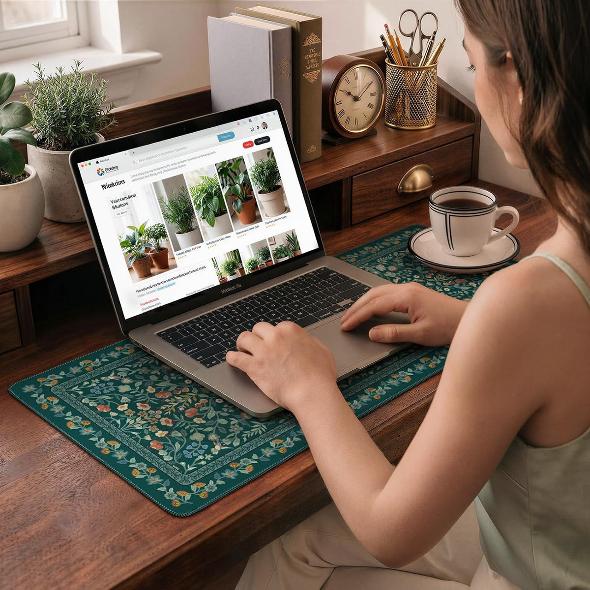 iCasso Desk Mat for Keyboard and Mouse, Large Mouse Pad, Desk Pad Mat, Anti-Slip Big Mousepad with Stitched Edges for Computer Desktop(Deep Green)